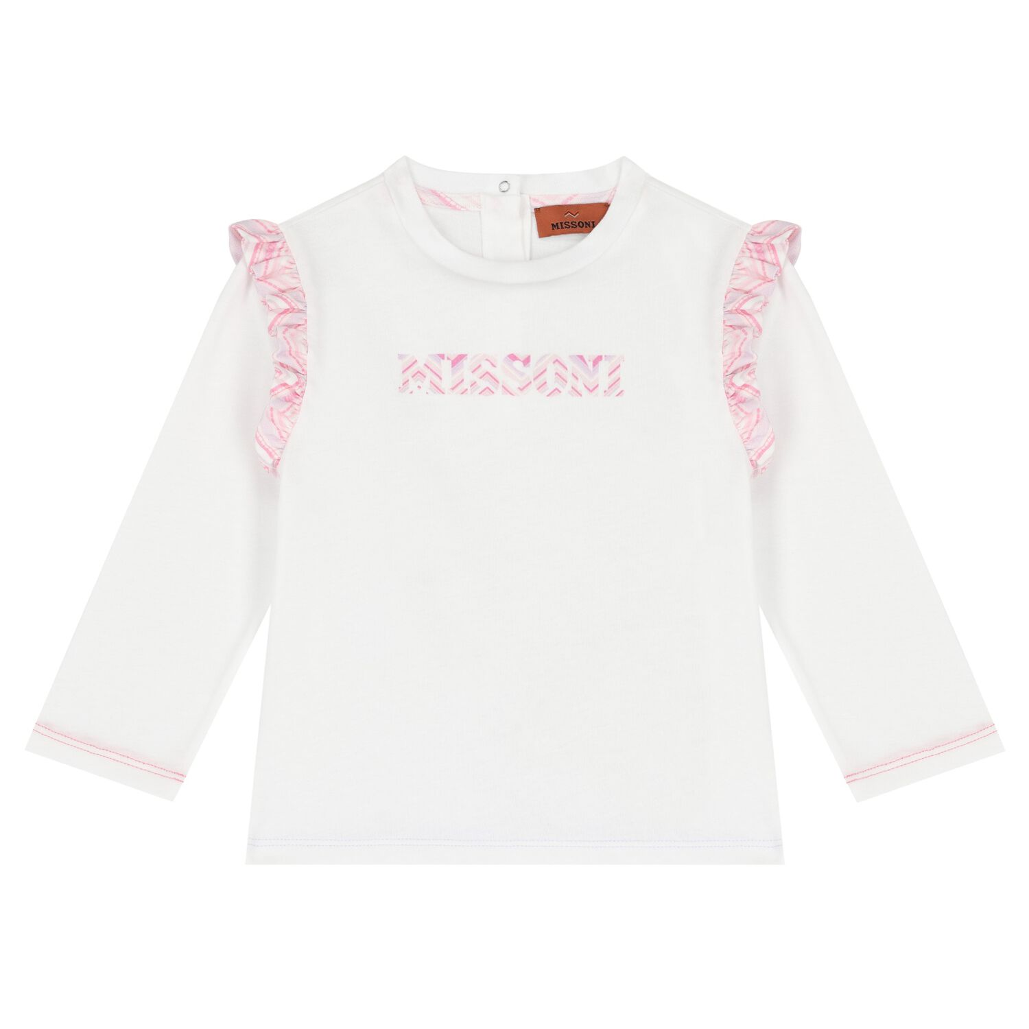 Younger Girls White & Pink Logo Long Sleeve Top, 1, hi-res