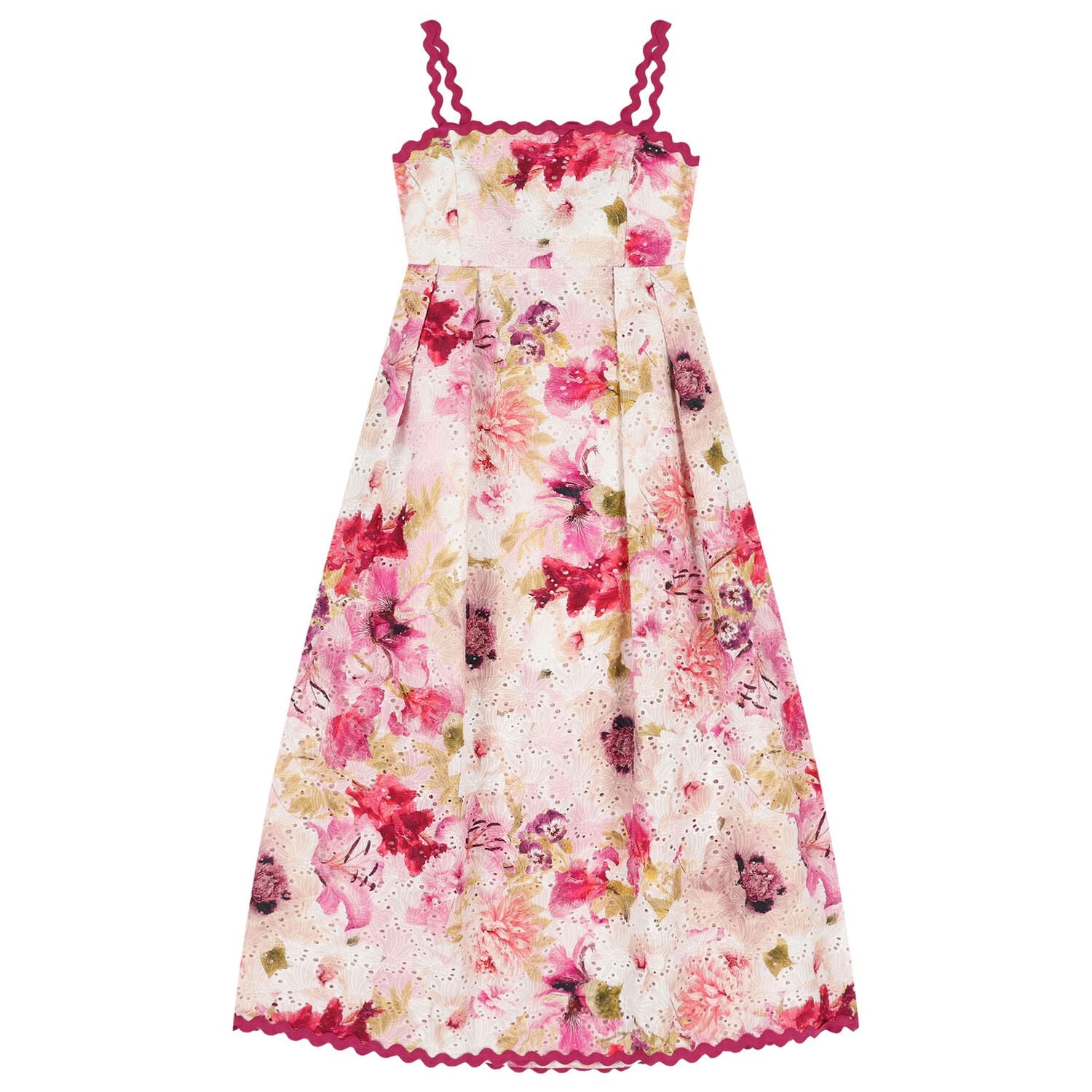 Girls Pink Floral Embroidery Maxi Dress, 1, hi-res