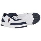 Boys White & Navy Blue Logo Trainers, 1, hi-res