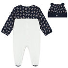 Navy Blue & White Logo Babygrow Set, 2, hi-res