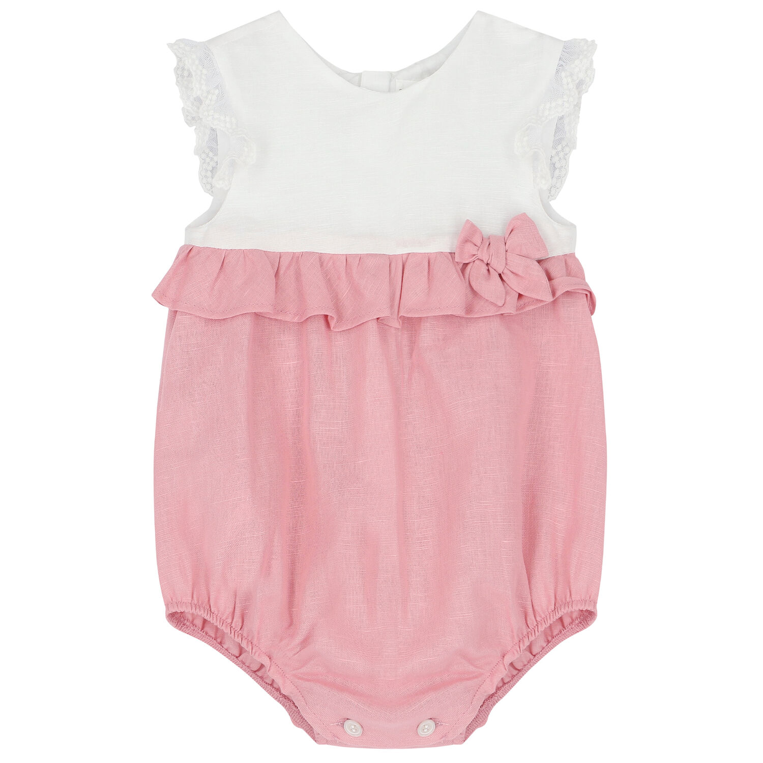 Baby Girls White & Pink Romper, 2, hi-res