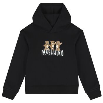 Black Teddy Bear Logo Hooded Top