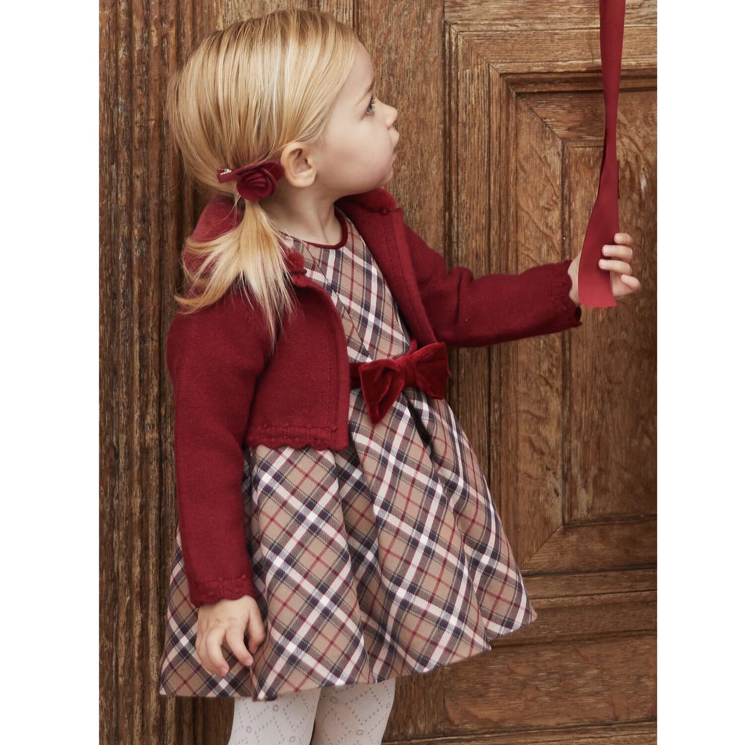 Baby Girls Red Faux Fur Cardigan, 1, hi-res