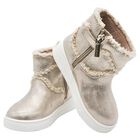 Younger Girls Gold Faux Fur Boots, 2, hi-res