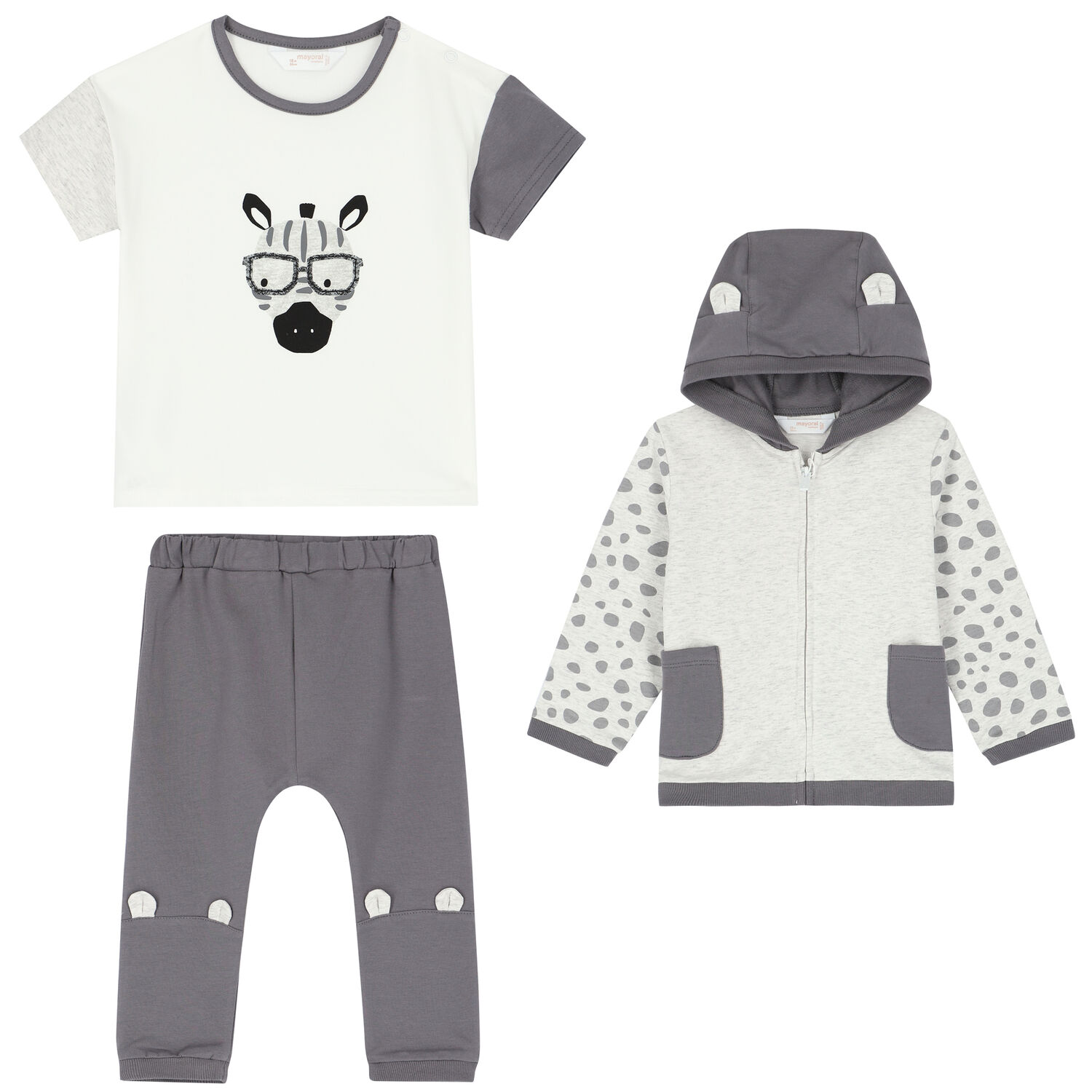 Baby Boys Grey & White Tracksuit (3 Piece), 1, hi-res image number null