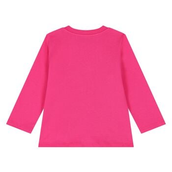 Younger Girls Pink Teddy Bear Logo Long Sleeve Top