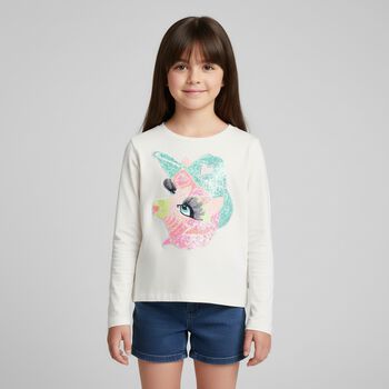 Girls Ivory Horse Long Sleeve Top