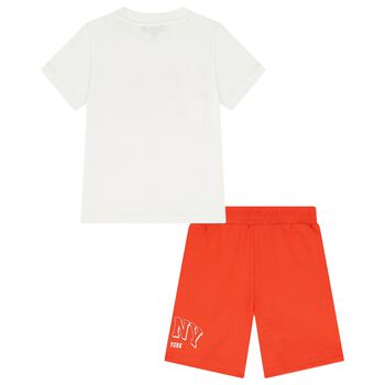 Boys White & Orange Logo Shorts Set