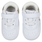 Baby Boys White & Gold Logo Pre Walker Shoes, 1, hi-res