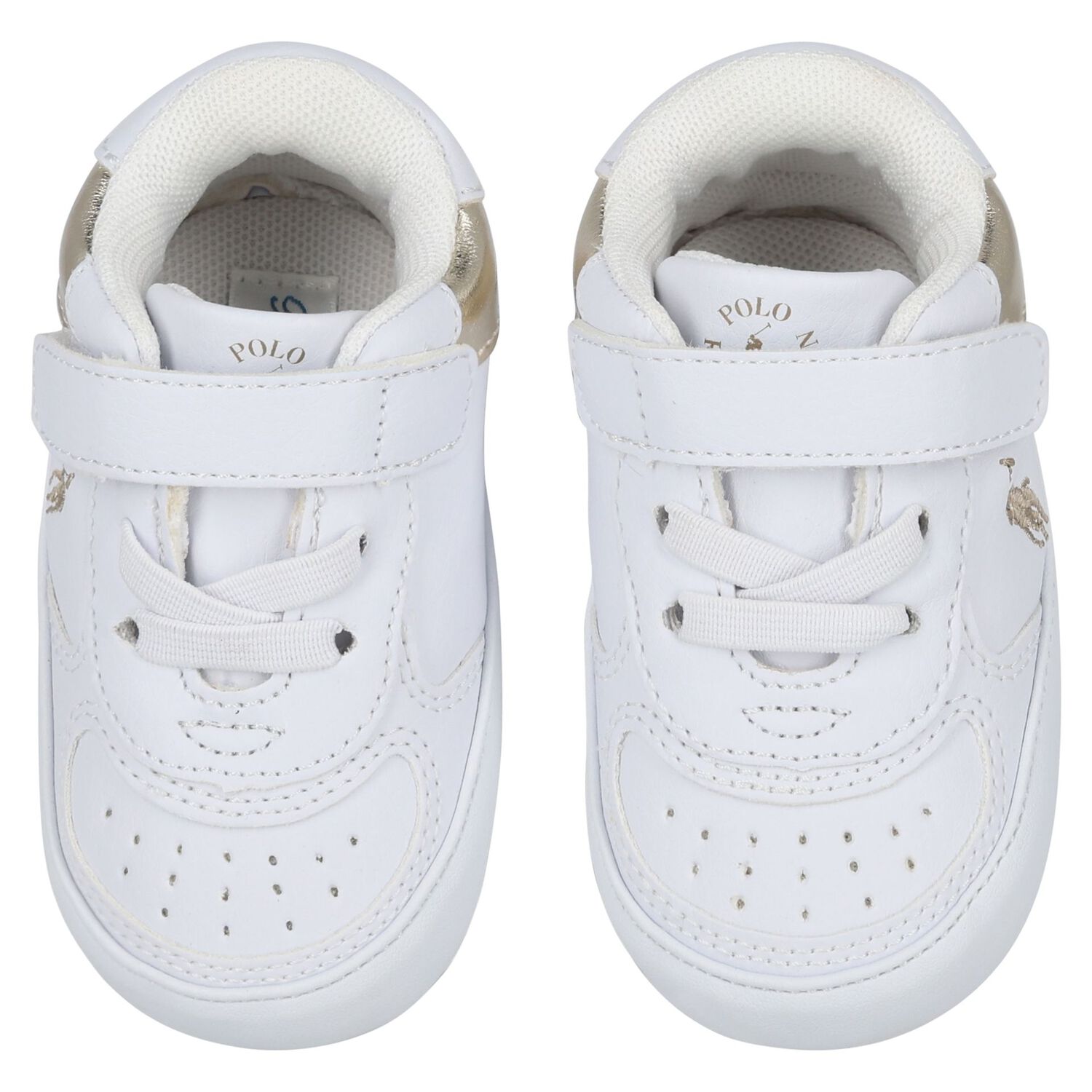 Baby Boys White & Gold Logo Pre Walker Shoes, 1, hi-res