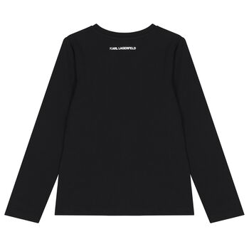 Girls Mini Me Black Ikonik Karl & Choupette Long Sleeve Top