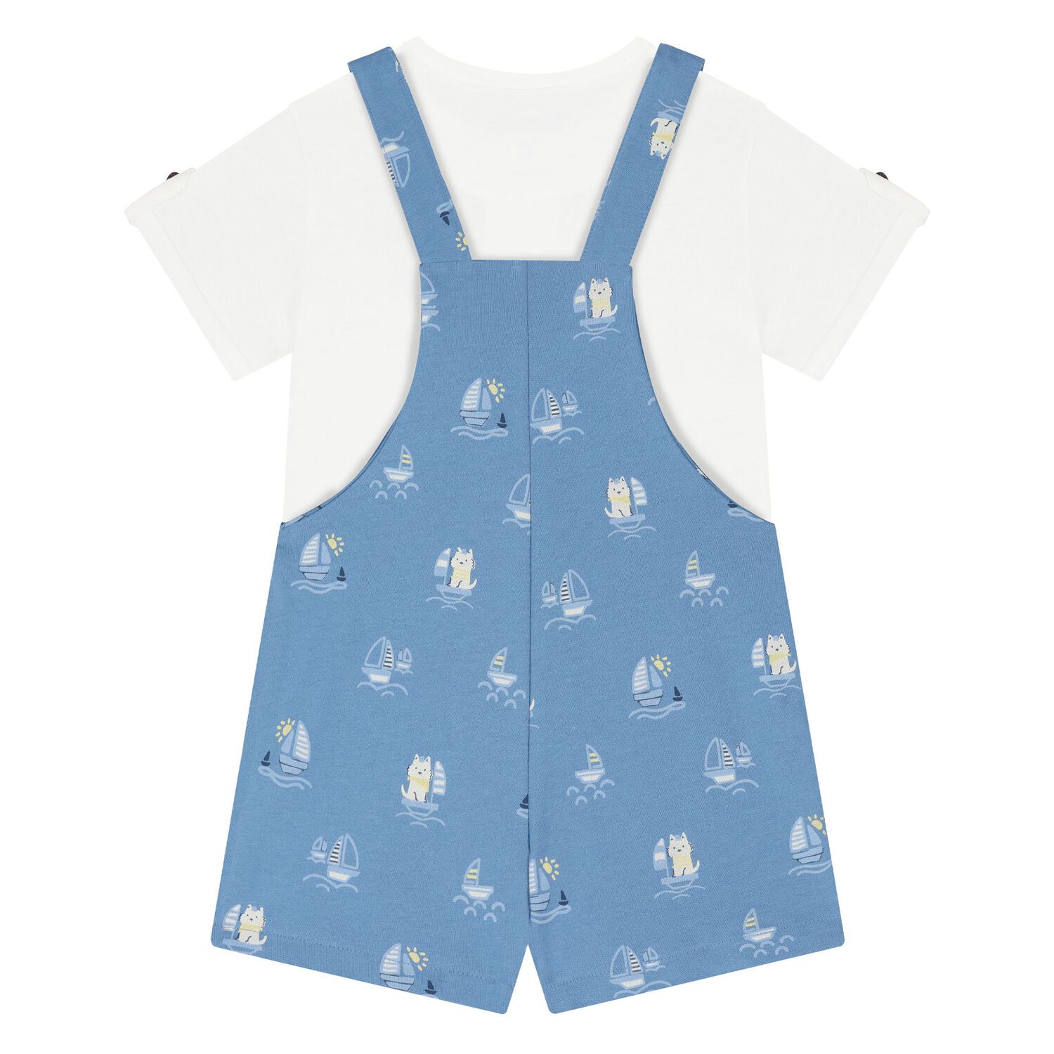 Younger Boys Blue Dungaree Set, 2, hi-res