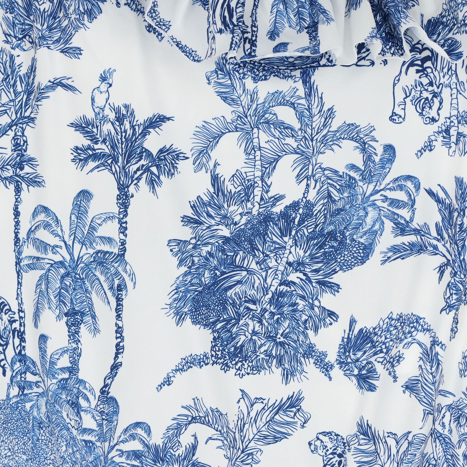 Girls White & Blue Palm Tree Swimsuit, 1, hi-res