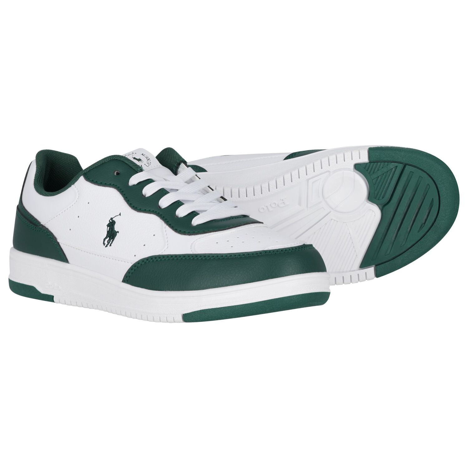 Boys White & Green Logo Trainers, 1, hi-res