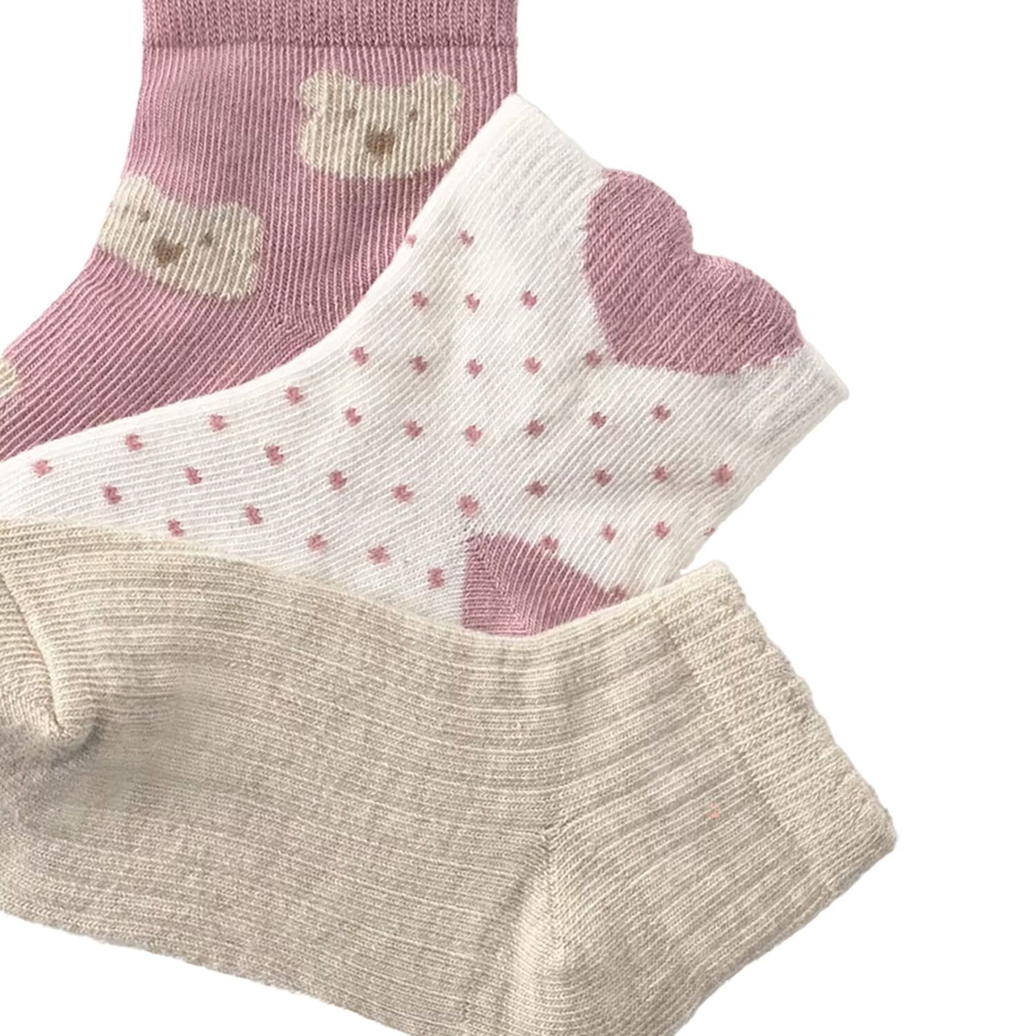 Younger Girls Beige, Ivory & Pink Socks ( 3 Pack ), 2, hi-res image number null