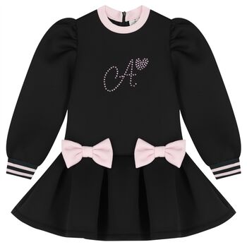 Girls Black Embellished Bow Dress