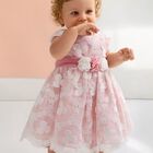 Younger Girls White & Pink Embroidered Organza Dress, 1, hi-res