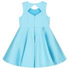 Girls Blue Flower Satin Dress, 1, hi-res