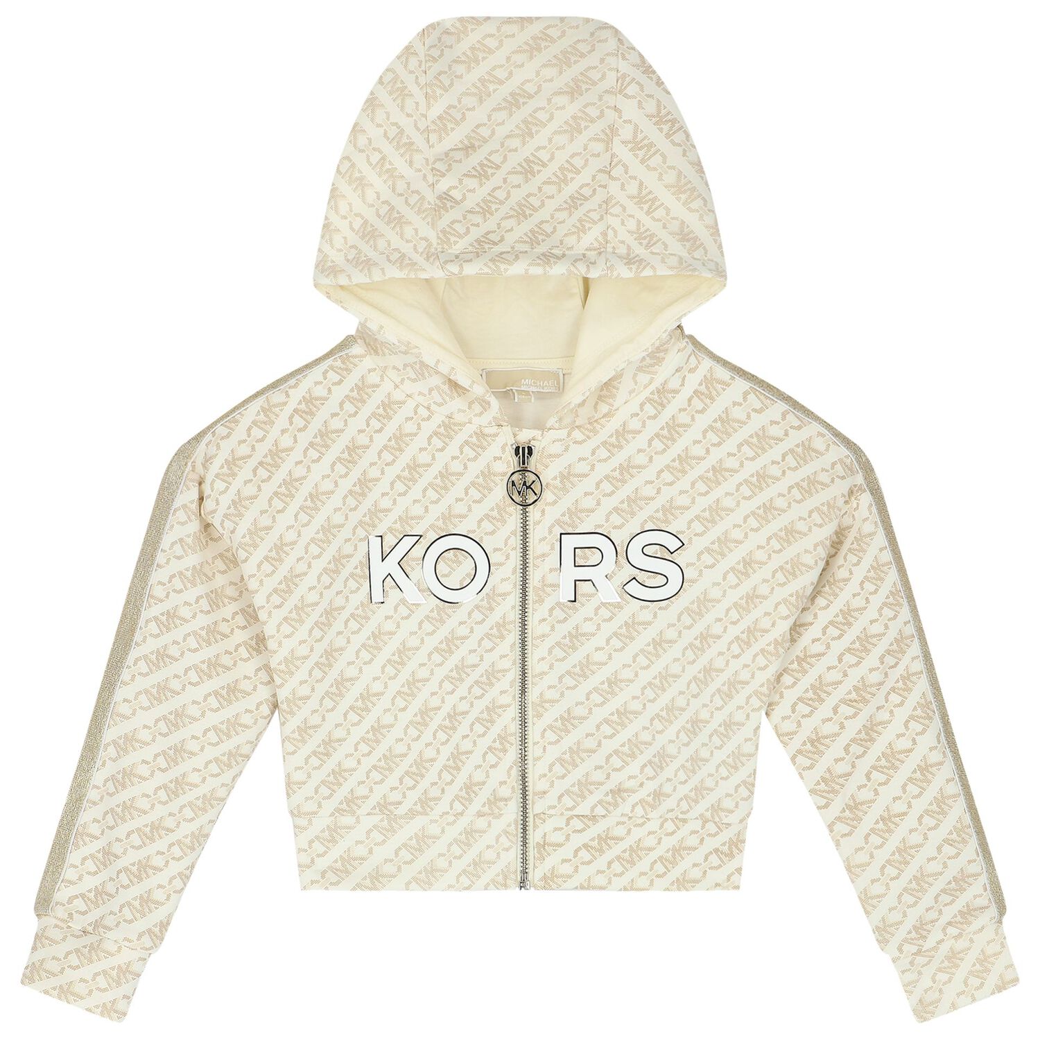 Girls Beige Logo Hooded Zip Up Top, 1, hi-res image number null