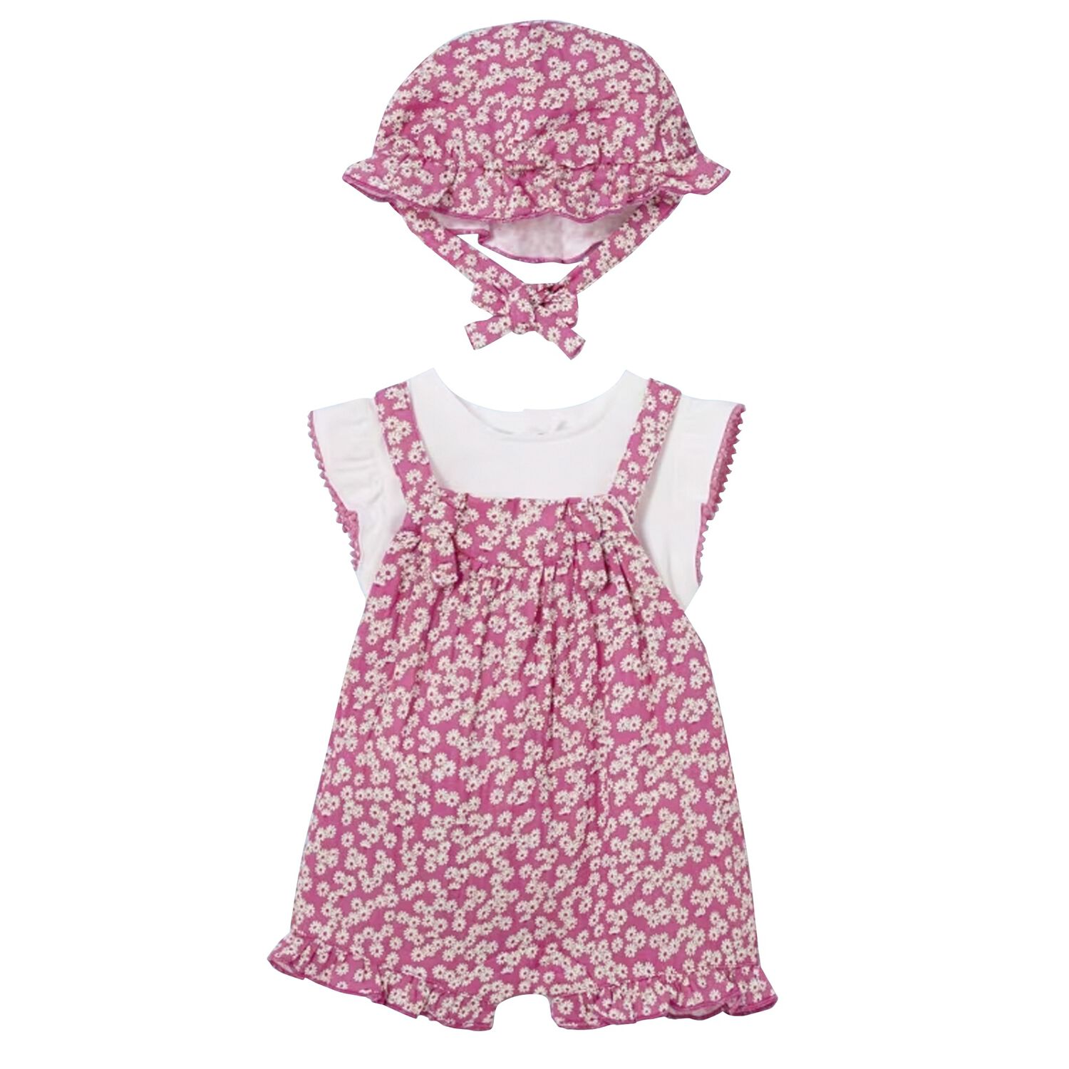 Baby Girls White & Pink Floral Dungaree Set, 1, hi-res image number null