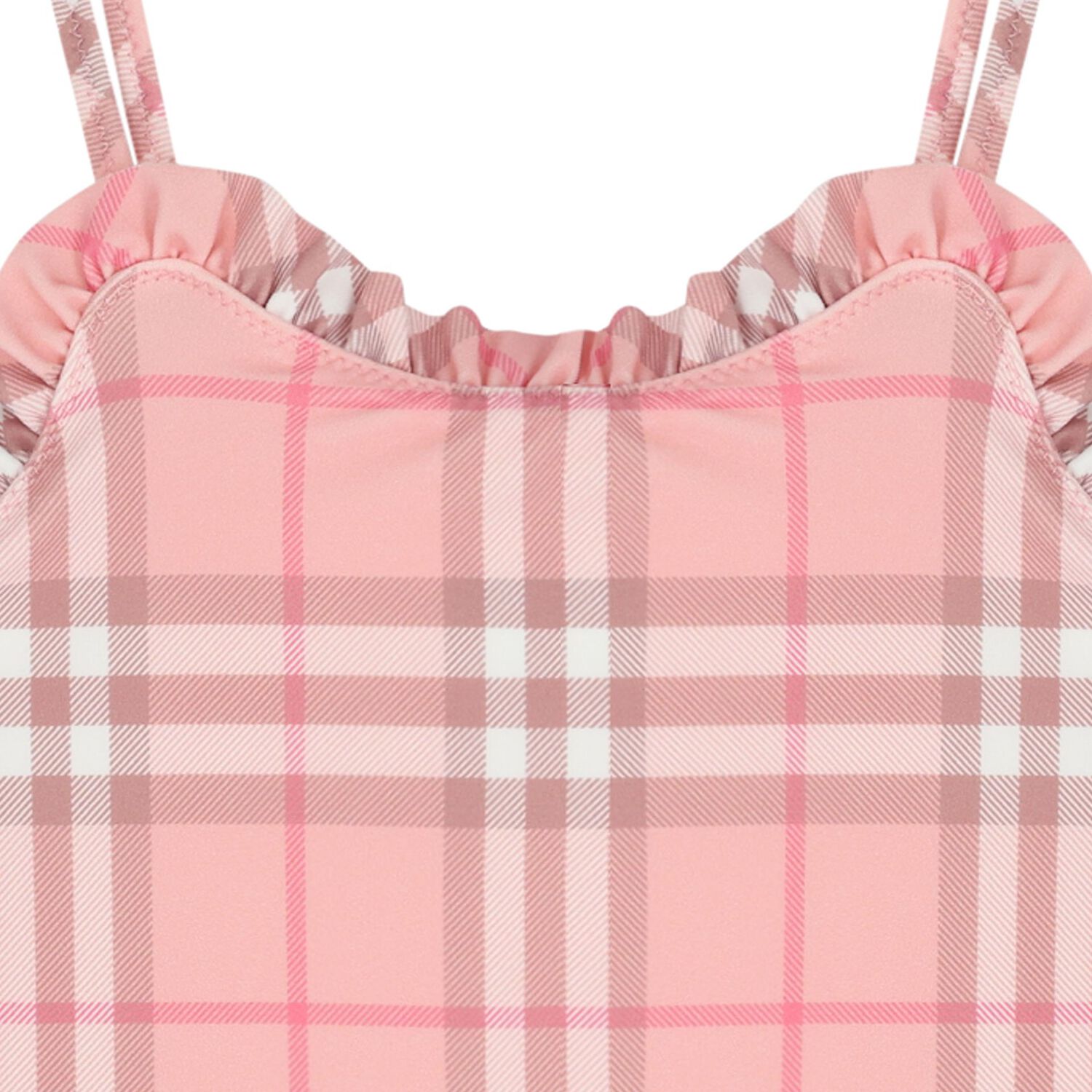Girls Pink Check Ruffled Swimsuit, 1, hi-res