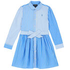 Girls Blue & White Striped Dress, 1, hi-res
