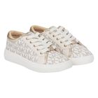 Girls Ivory & Gold Logo Trainers, 1, hi-res