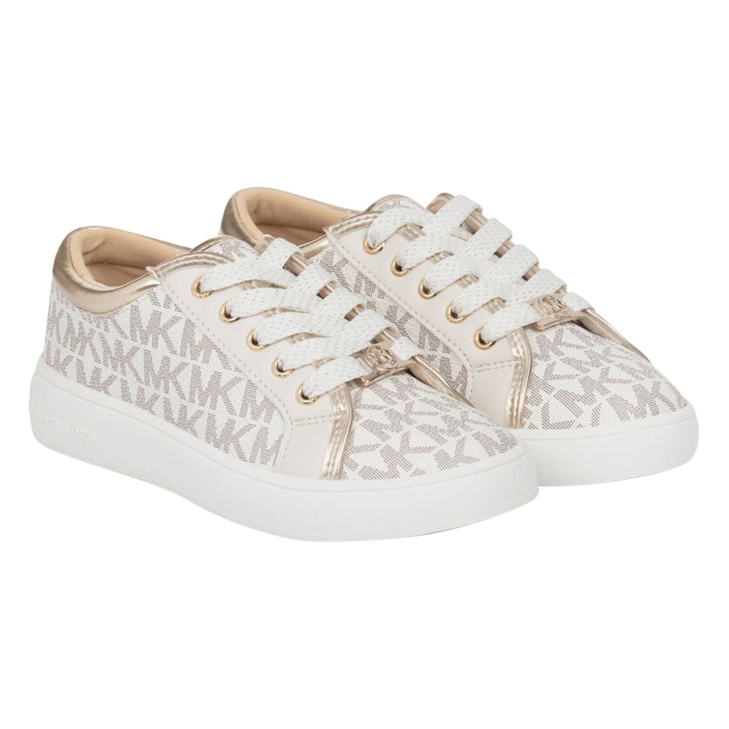 Girls Ivory & Gold Logo Trainers, 1, hi-res image number null