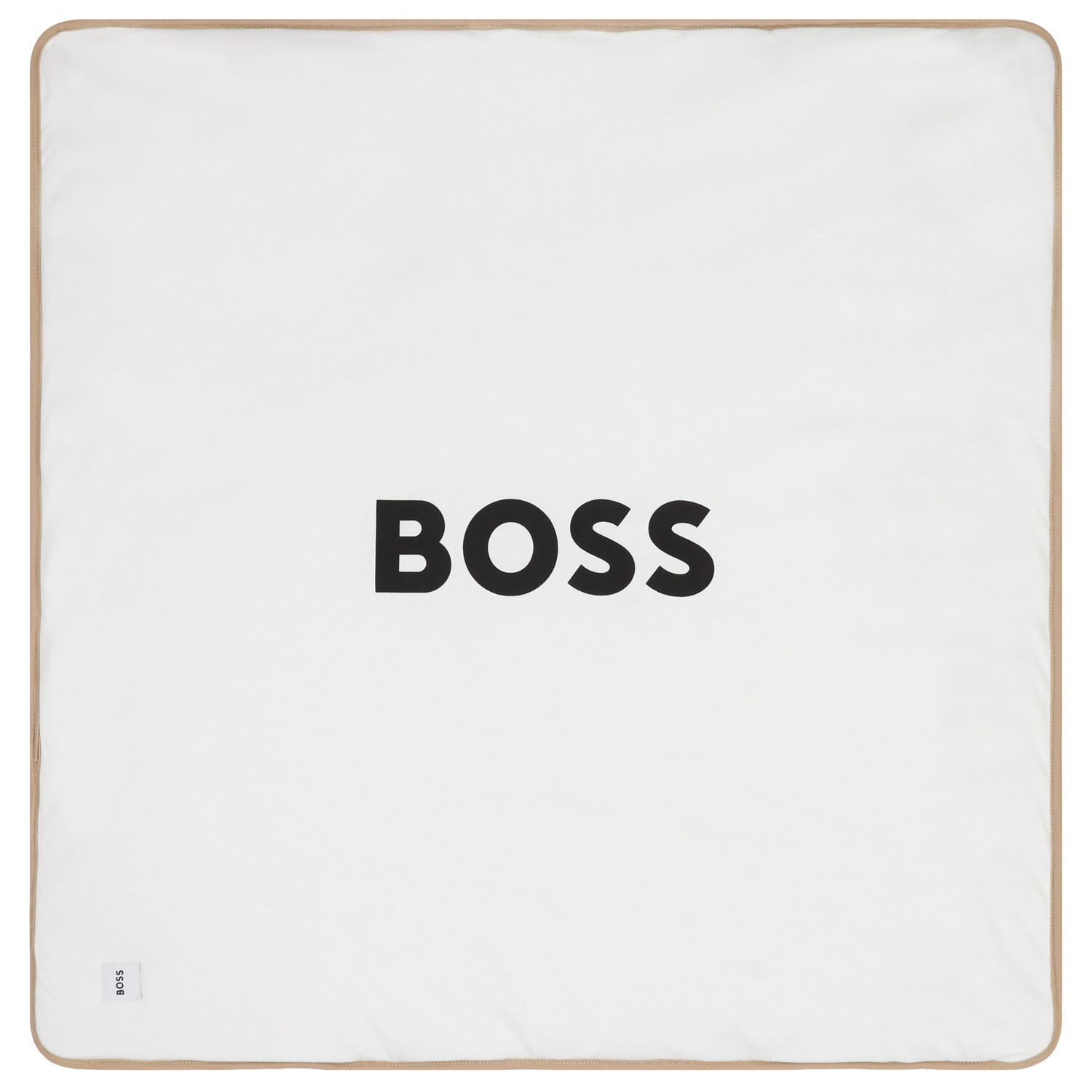Beige & White Logo Padded Baby Blanket, 1, hi-res
