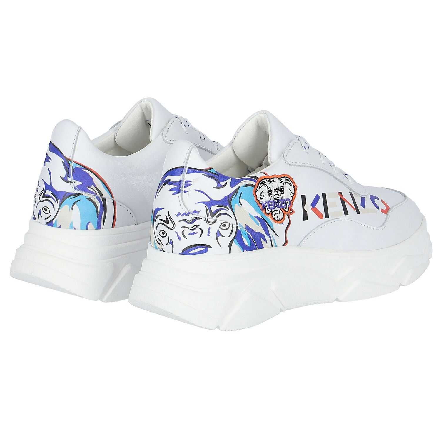 Girls White Elephant Logo Leather Trainers, 1, hi-res