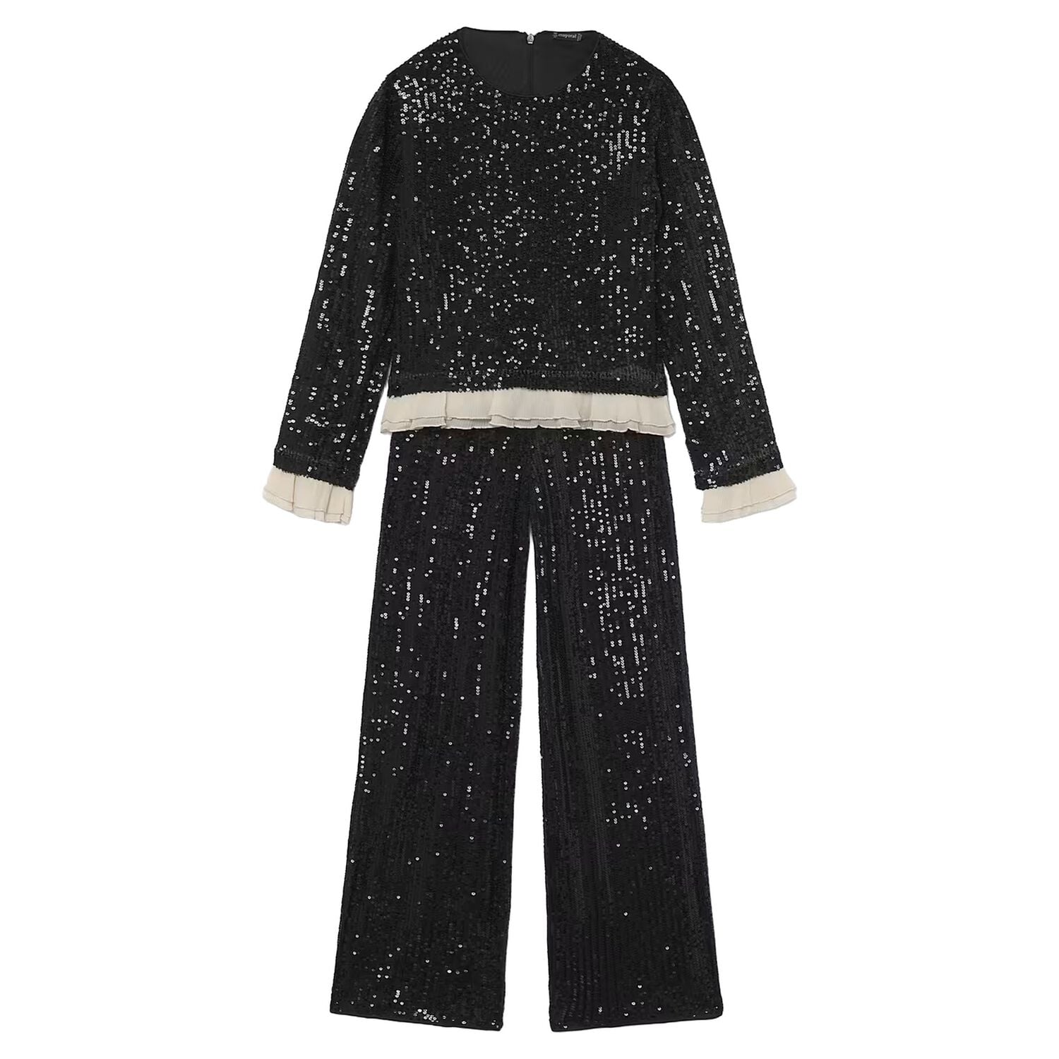 Girls Black Sequin Trouser Set, 2, hi-res