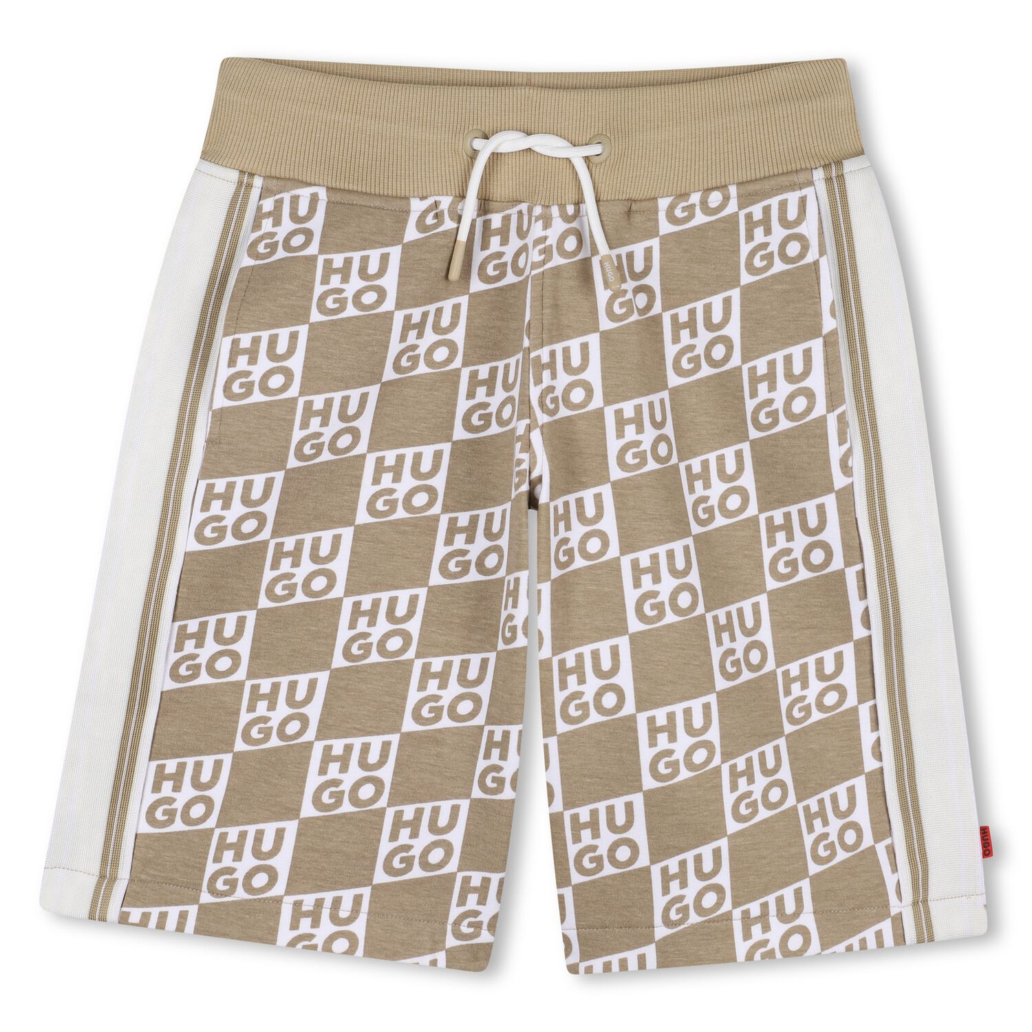 Boys Beige & White Check Logo Shorts, 1, hi-res