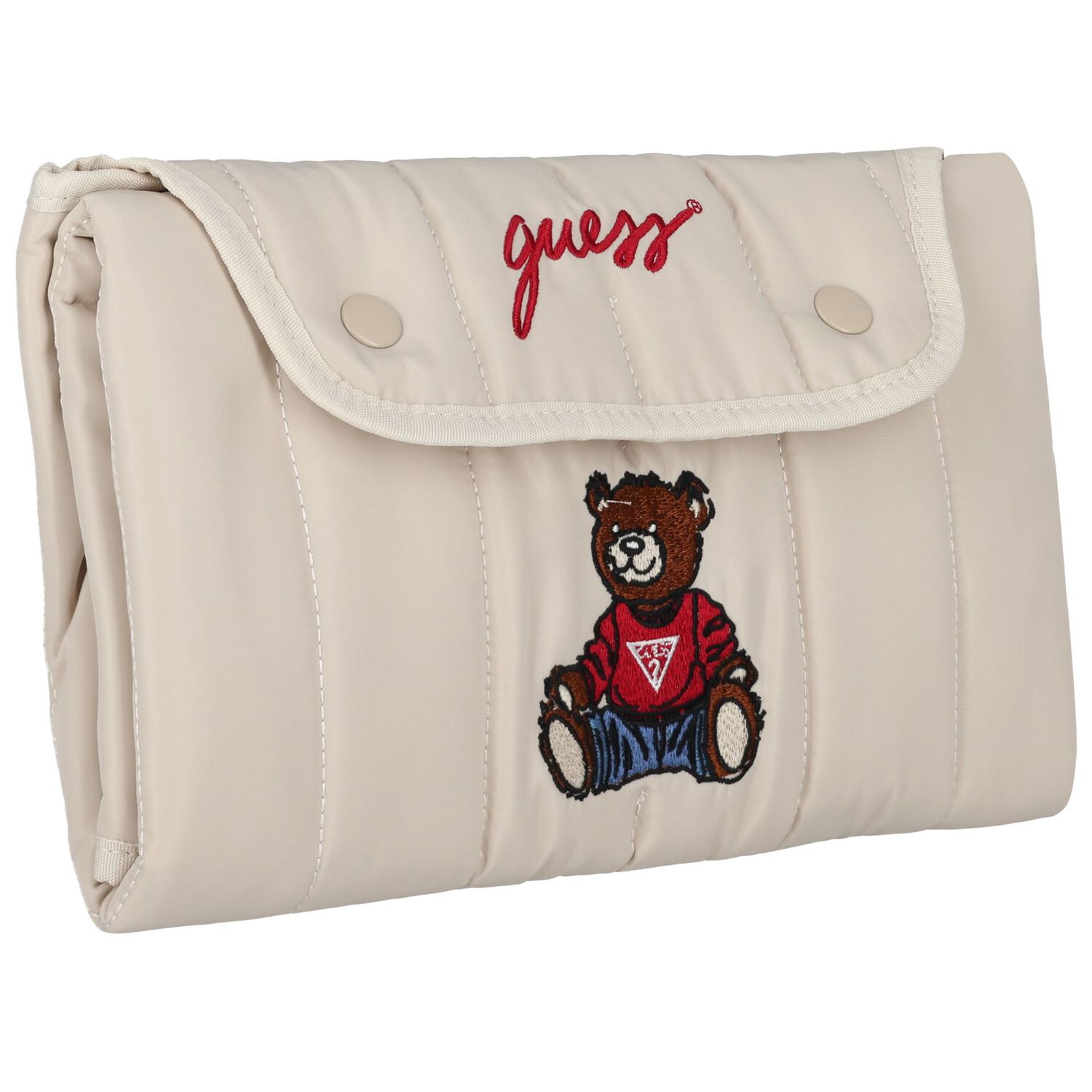 Beige Teddy Bear Logo Quilted Baby Changing Mat, 1, hi-res