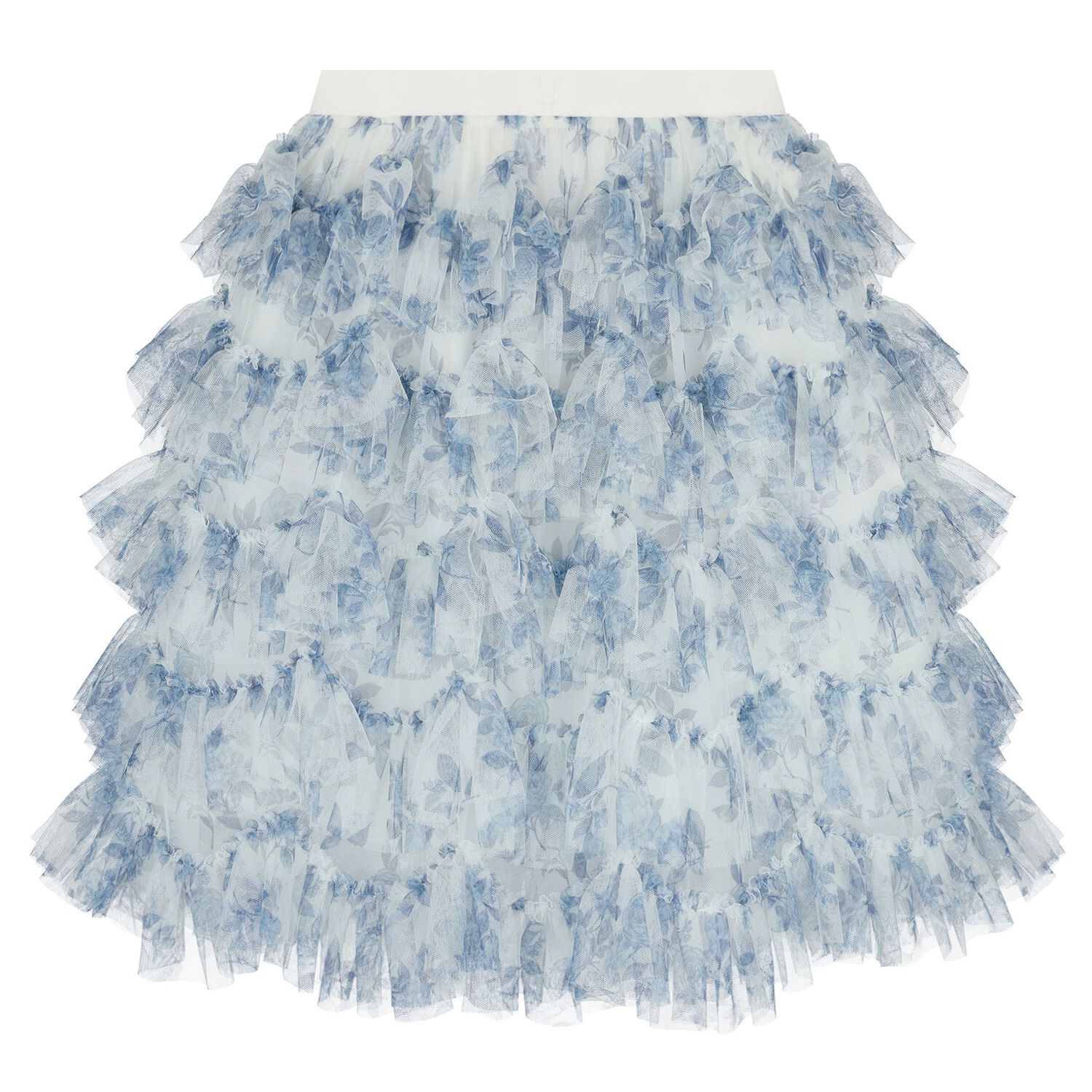 Girls Blue Floral Tulle Skirt, 1, hi-res