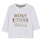 Younger Boys White Logo Long Sleeve Top, 4, hi-res