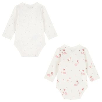 Baby Girls Ivory & Pink Balloon Bodysuits ( 2-Pack )