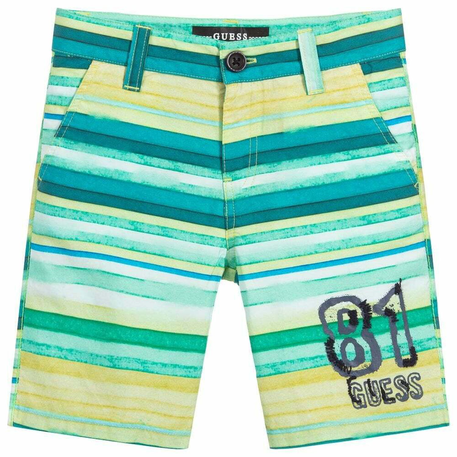 Boys Green Striped Shorts, 2, hi-res