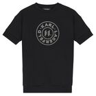 Girls Black Embellished Logo Dress, 1, hi-res