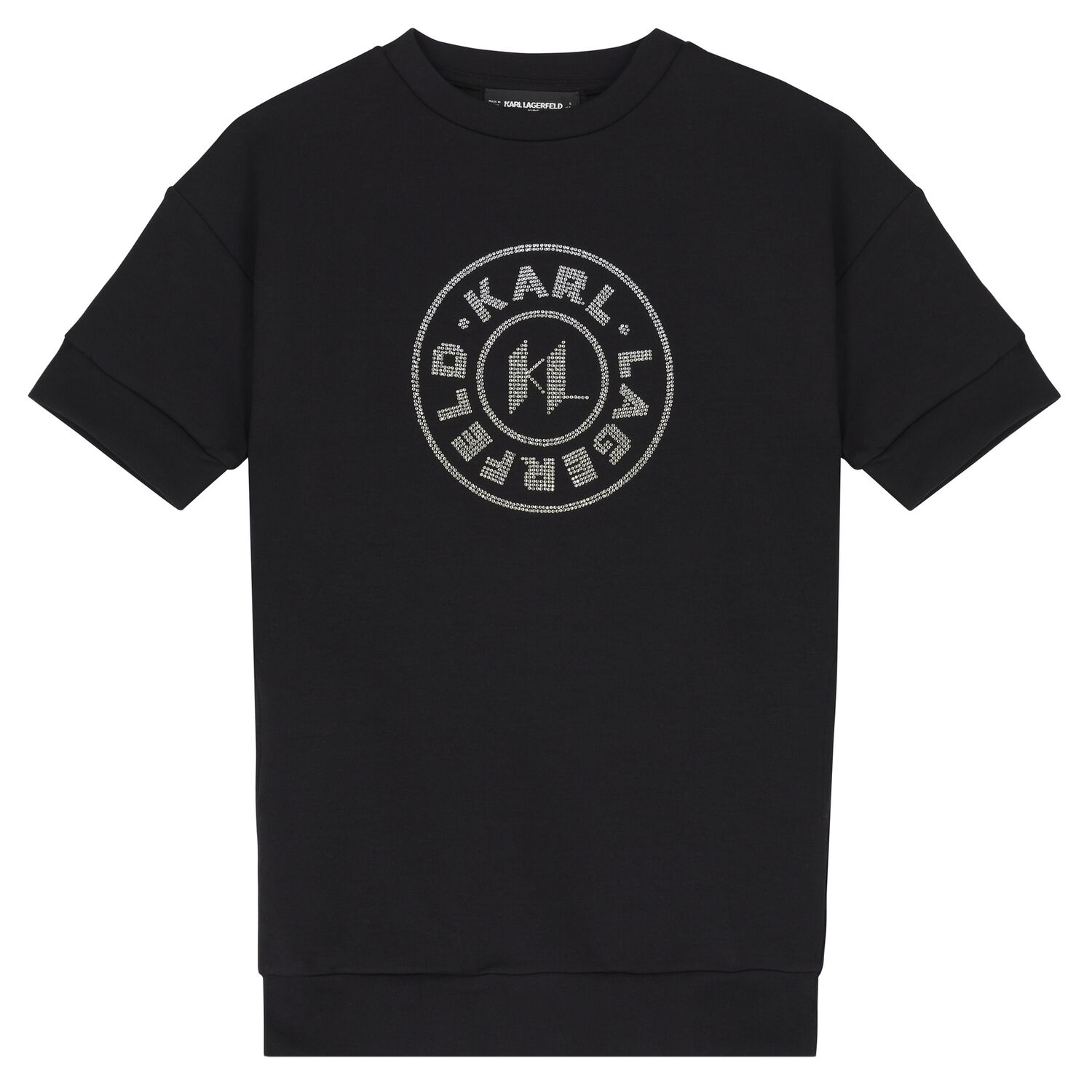 Girls Black Embellished Logo Dress, 1, hi-res image number null