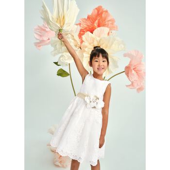 Girls White Organza Embroidered Dress