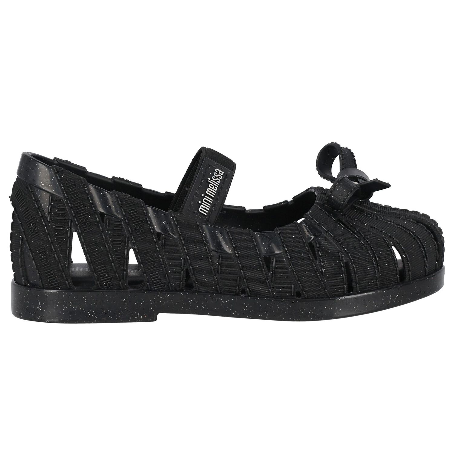 Younger Girls Black Bow Shoes, 1, hi-res