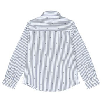 Boys White & Blue Striped Logo Shirt