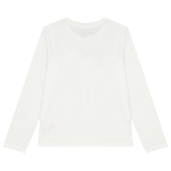 Boys White Teddy Bear Logo Long Sleeve Top