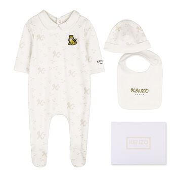 Ivory & Beige Tiger Logo Babygrow Gift Set