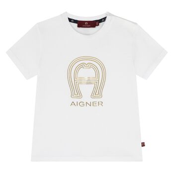 Younger Boys White Logo T-Shirt
