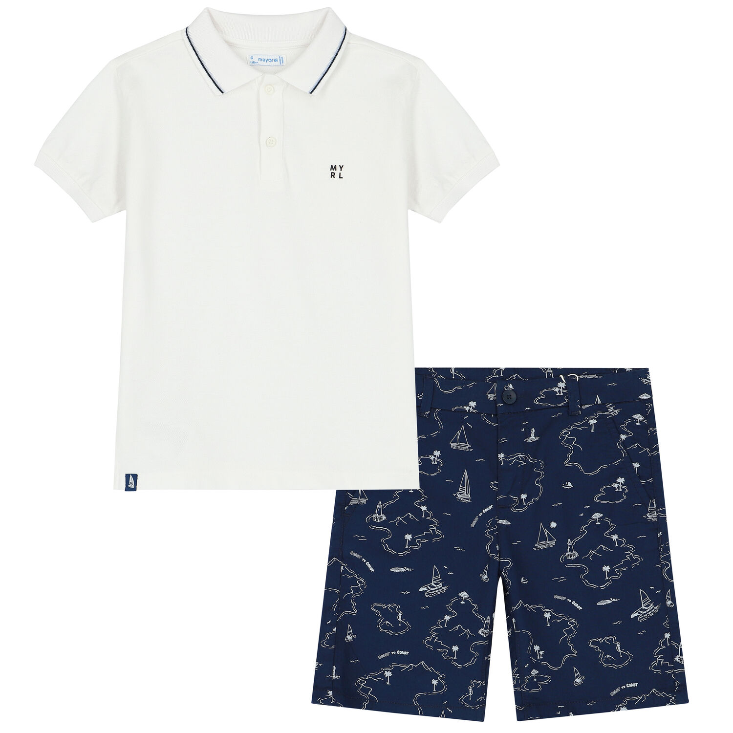 Boys Ivory & Navy Logo Shorts Set, 2, hi-res