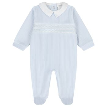 Baby Boys Blue Smocked Babygrow
