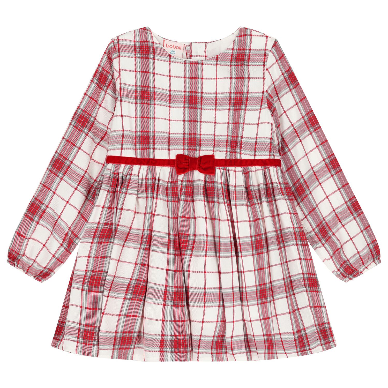 Girls White & Red Tartan Dress, 1, hi-res
