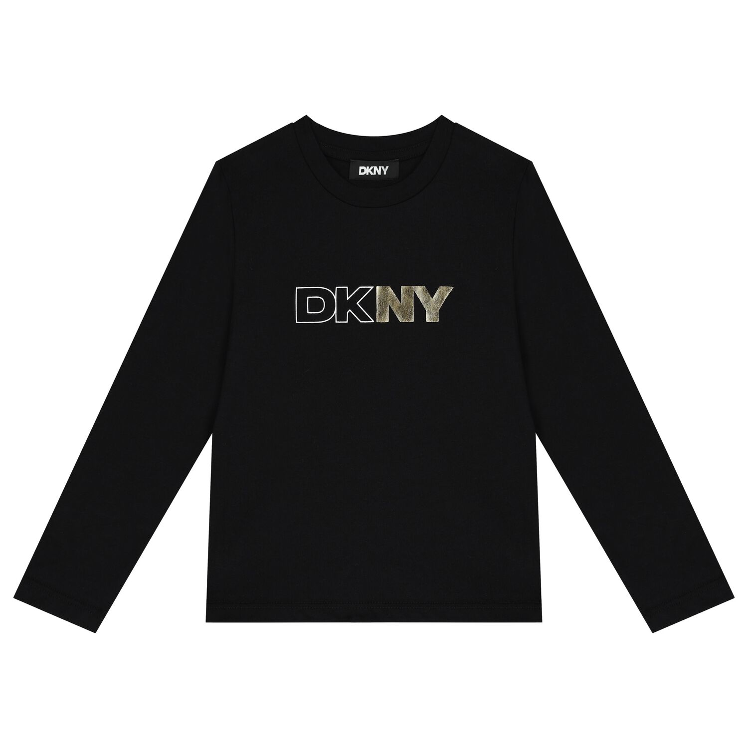 Girls Black Logo Long Sleeve Top, 1, hi-res