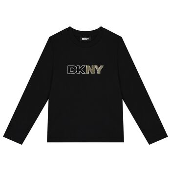 Girls Black Logo Long Sleeve Top